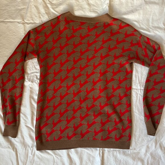 J Crew Wallace Small Wool Blend Orange Brown Cardigan w Rabbit Theme (S) - Picture 5 of 6